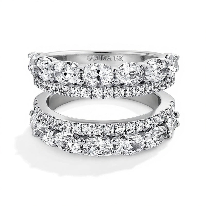 3.0 ct. Gesamtgewicht Labordiamant-Ring in oval und rund, zweireihiger Solitär-Enhancer aus 14K Weißgold (F/VS2)