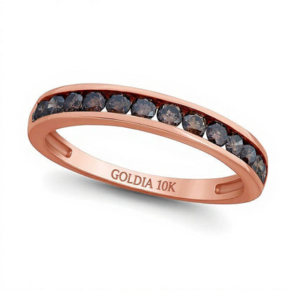 0.5 ct. Gesamtgewicht Memoire-Ring mit champagnerfarbenen Diamanten, kanalgefasst, in 10K Roségold mit schwarzem Rhodium