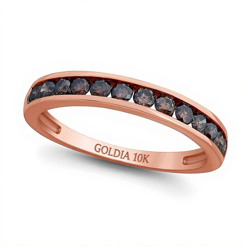 0.5 ct. Gesamtgewicht Memoire-Ring mit champagnerfarbenen Diamanten, kanalgefasst, in 10K Roségold mit schwarzem Rhodium