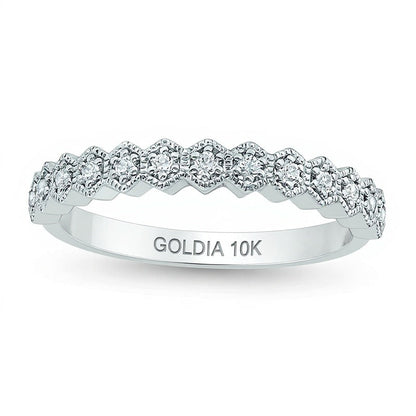 0,13 ct. Gesamtgewicht Diamant Ehering im Vintage-Stil mit sechseckigem Rahmen aus 10K Weißgold