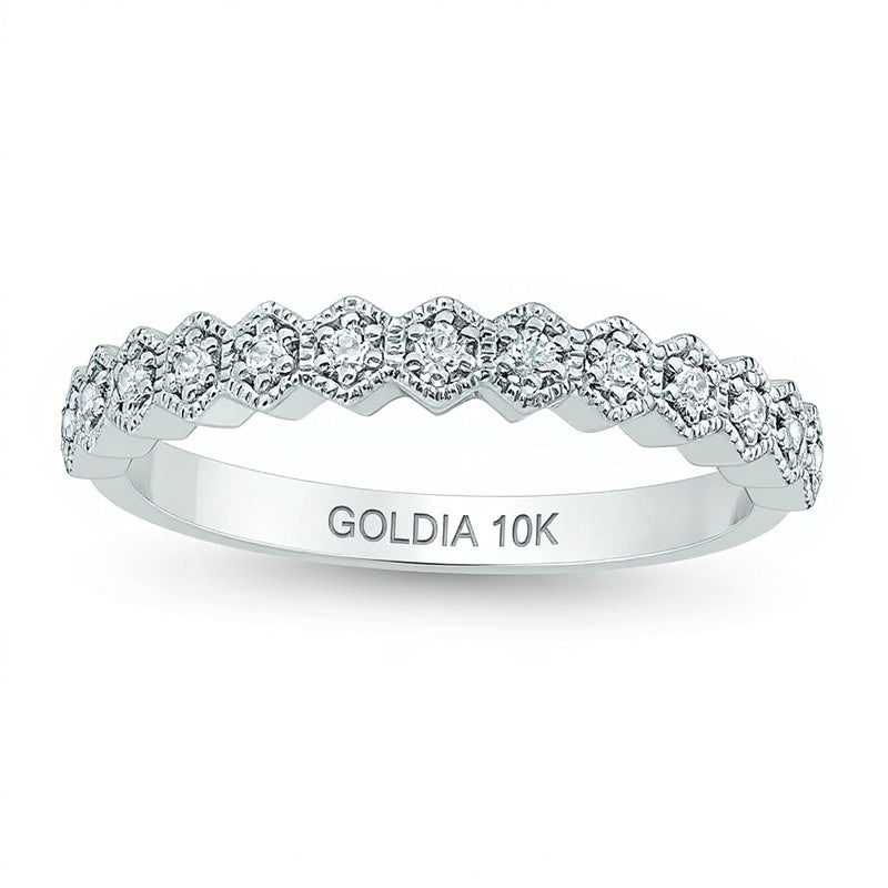 0,13 ct. Gesamtgewicht Diamant Ehering im Vintage-Stil mit sechseckigem Rahmen aus 10K Weißgold