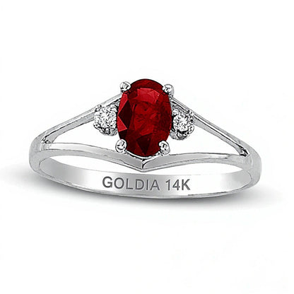 Ring mit ovalem Rubin und Diamant-Besatz mit geteilter Schiene in 14K Weißgold