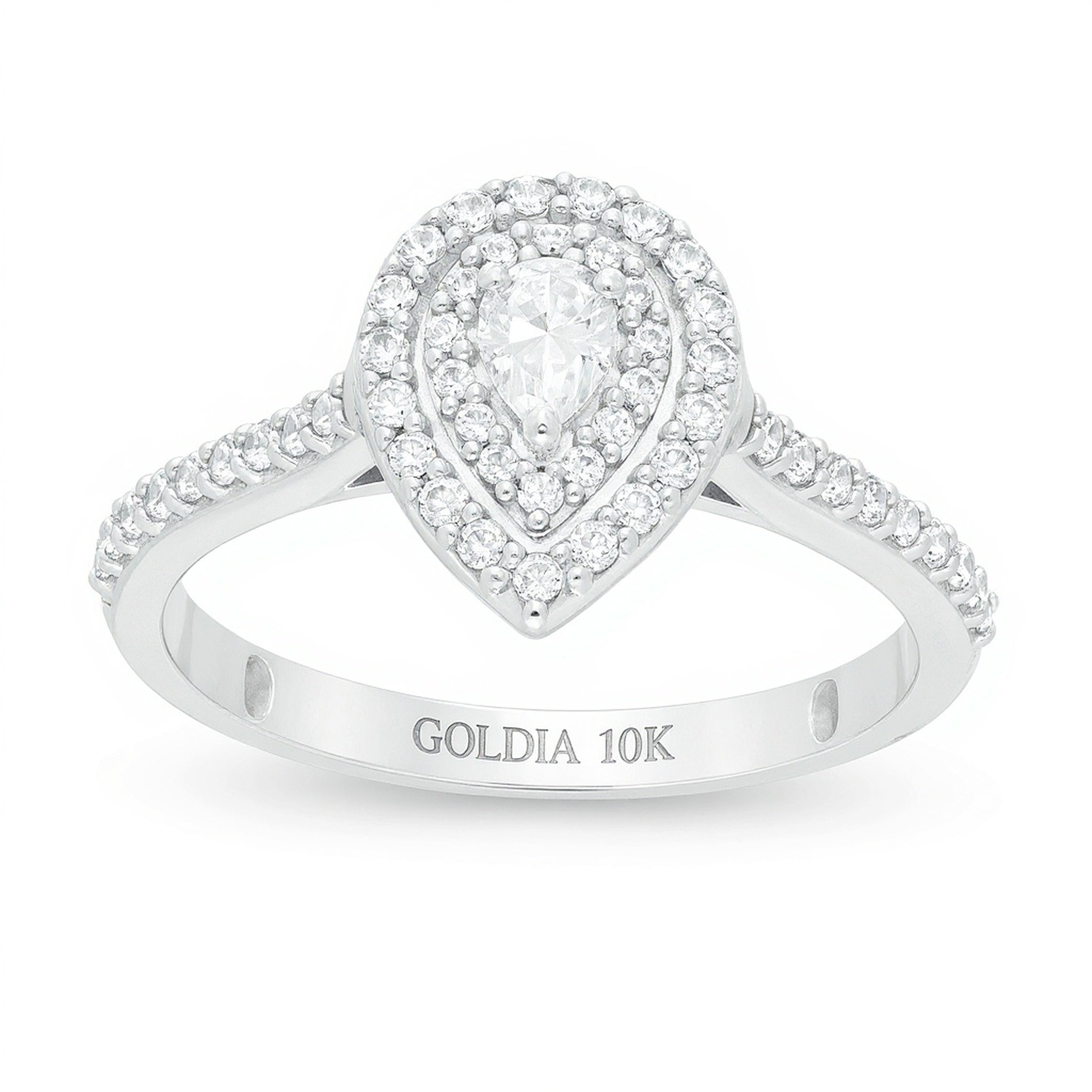 0,5 ct. Gesamtgewicht Verlobungsring mit tropfenförmigem Diamant und Halo in 10K Weißgold