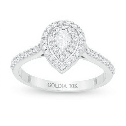 0,5 ct. Gesamtgewicht Verlobungsring mit tropfenförmigem Diamant und Halo in 10K Weißgold