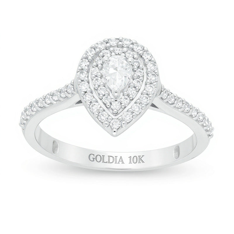 0,5 ct. Gesamtgewicht Verlobungsring mit tropfenförmigem Diamant und Halo in 10K Weißgold