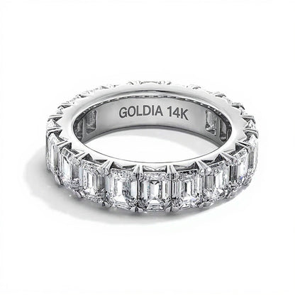 6.5 CT. TW Memoire-Ring mit Labordiamanten im Smaragdschliff in 14K Weißgold (F/VS2) - Größe 5