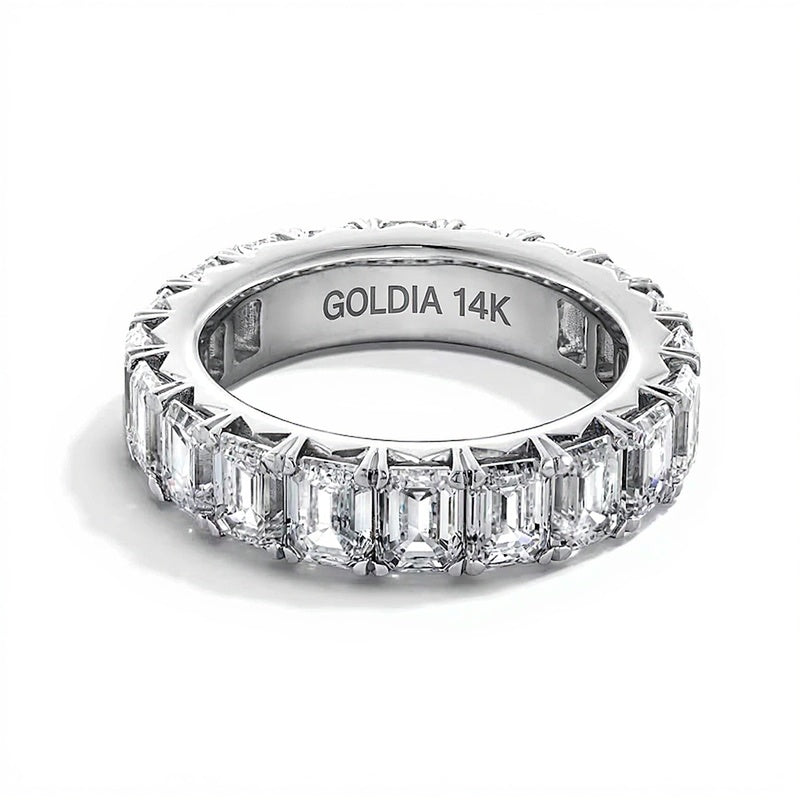 6.5 CT. TW Memoire-Ring mit Labordiamanten im Smaragdschliff in 14K Weißgold (F/VS2) - Größe 5