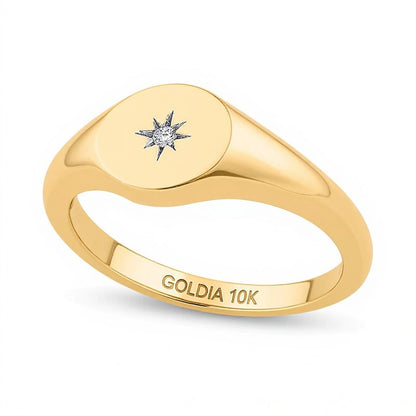 Diamant-Solitär Signet-Ring North Star in 10K Gelbgold