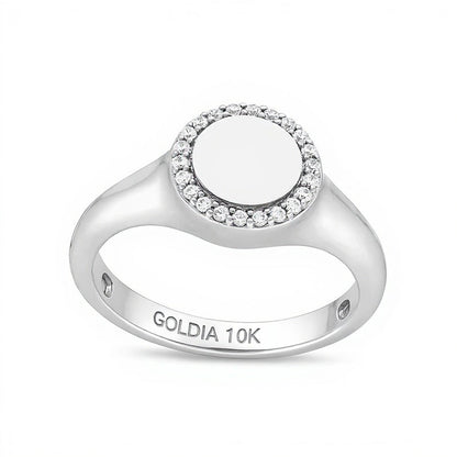 Signet-Ring mit Diamanten 0.1 ct. Gesamtgewicht in 10K Weißgold