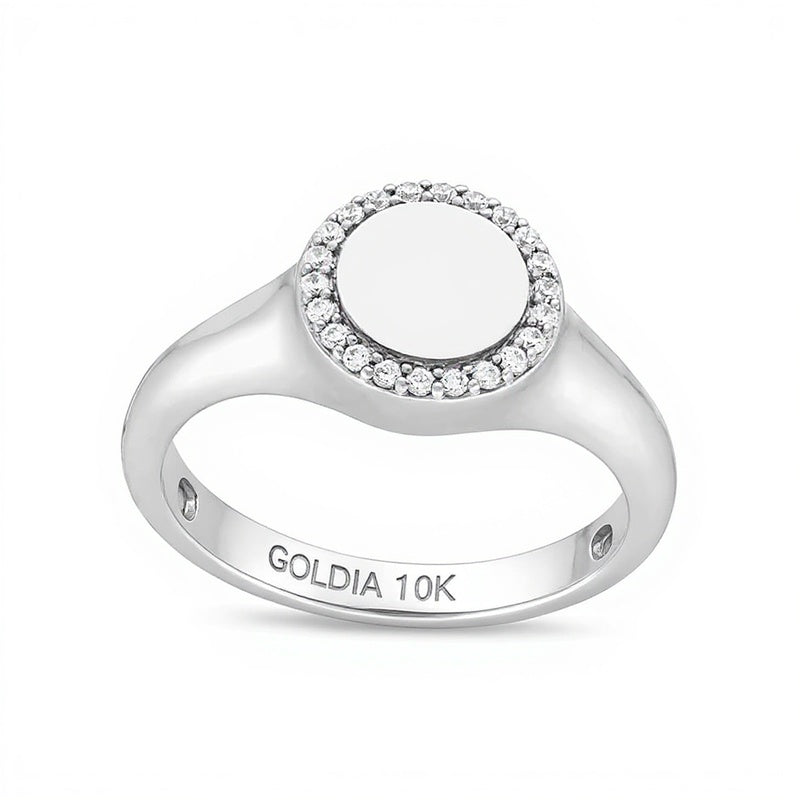 Signet-Ring mit Diamanten 0.1 ct. Gesamtgewicht in 10K Weißgold