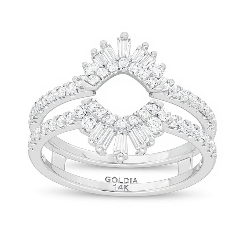 0,75 ct. Gesamtgewicht Diamant-Ring mit rundem und Baguette-Schliff in 14K Weißgold