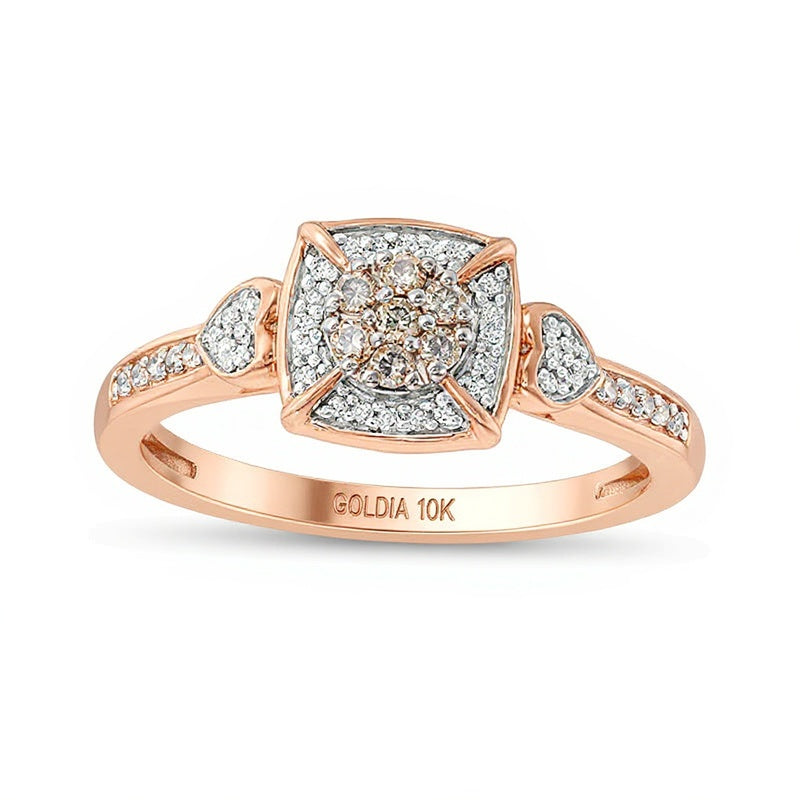 0.2 ct. Gesamtgewicht Komposit-Diamant Freundschaftsring in Champagne und Weiß mit Kissenschliff-Rahmen in 10K Roségold