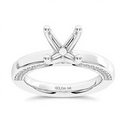 0.33 ct. Gesamtgewicht Diamant Vier-Krappen Solitär Semi-Mount Fassung mit Pavé-Ringschiene in 14K Weißgold