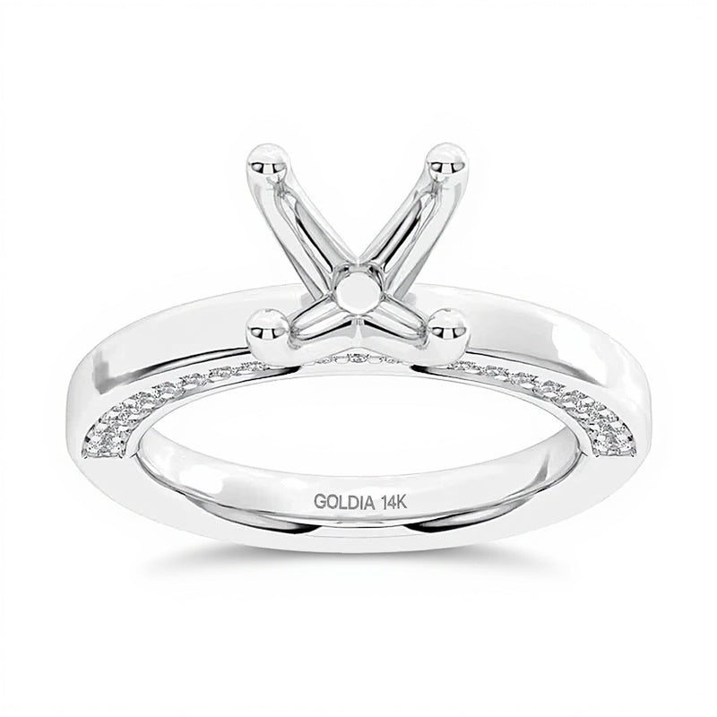 0.33 ct. Gesamtgewicht Diamant Vier-Krappen Solitär Semi-Mount Fassung mit Pavé-Ringschiene in 14K Weißgold