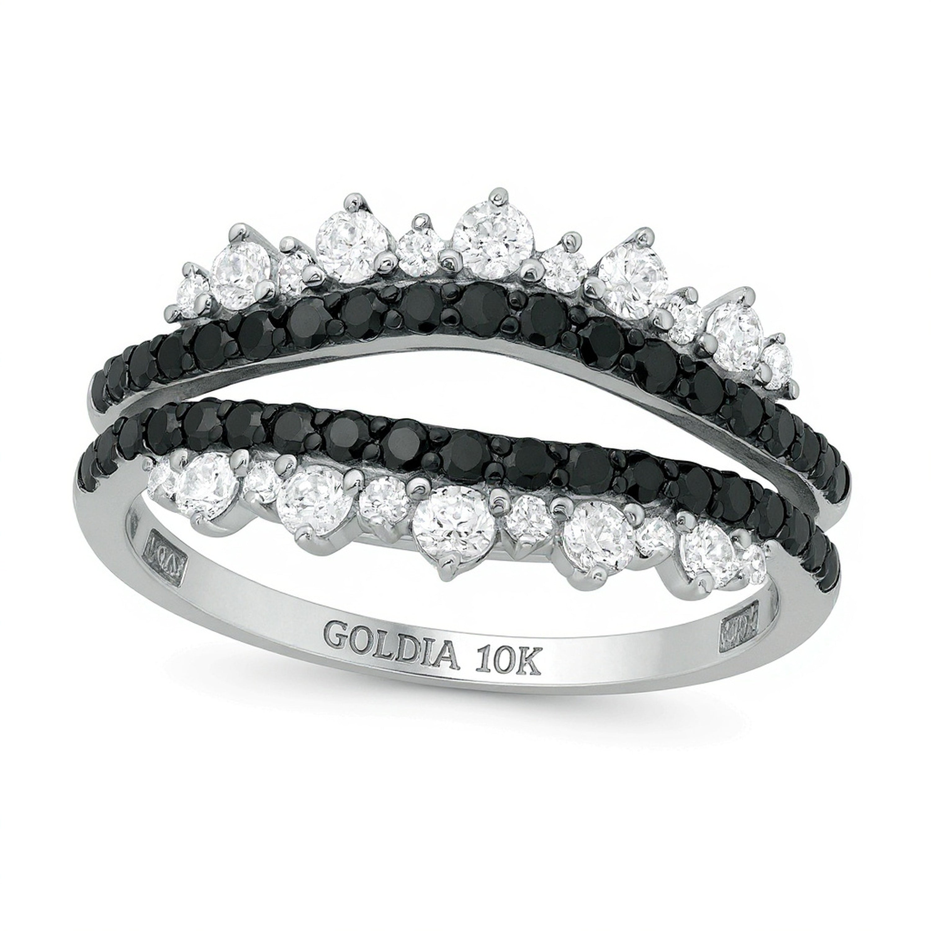 0.75 CT. Gesamtgewicht behandelter schwarzer und weißer Diamant Tiara-Stil Solitär-Enhancer in 10K Weißgold