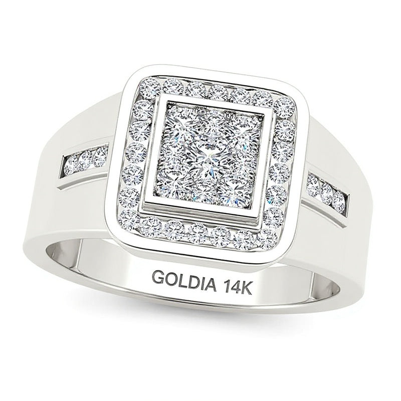 0.5 ct. Gesamtgewicht Komposit-Diamant Siegelring mit quadratischem Rahmen in 14K Weißgold