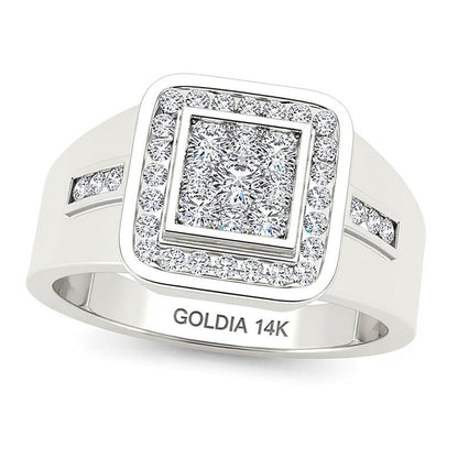0.5 ct. Gesamtgewicht Komposit-Diamant Siegelring mit quadratischem Rahmen in 14K Weißgold