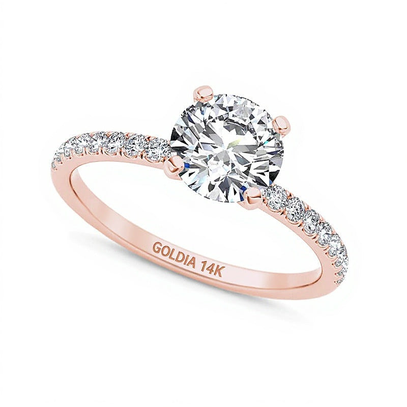 1.0 CT. Gesamtgewicht Diamant Verlobungsring als Solitär mit seitlichem Besatz in 14K Roségold