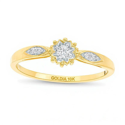 0,07 ct. Gesamtgewicht Diamant Sunburst Freundschaftsring in 10K Gelbgold
