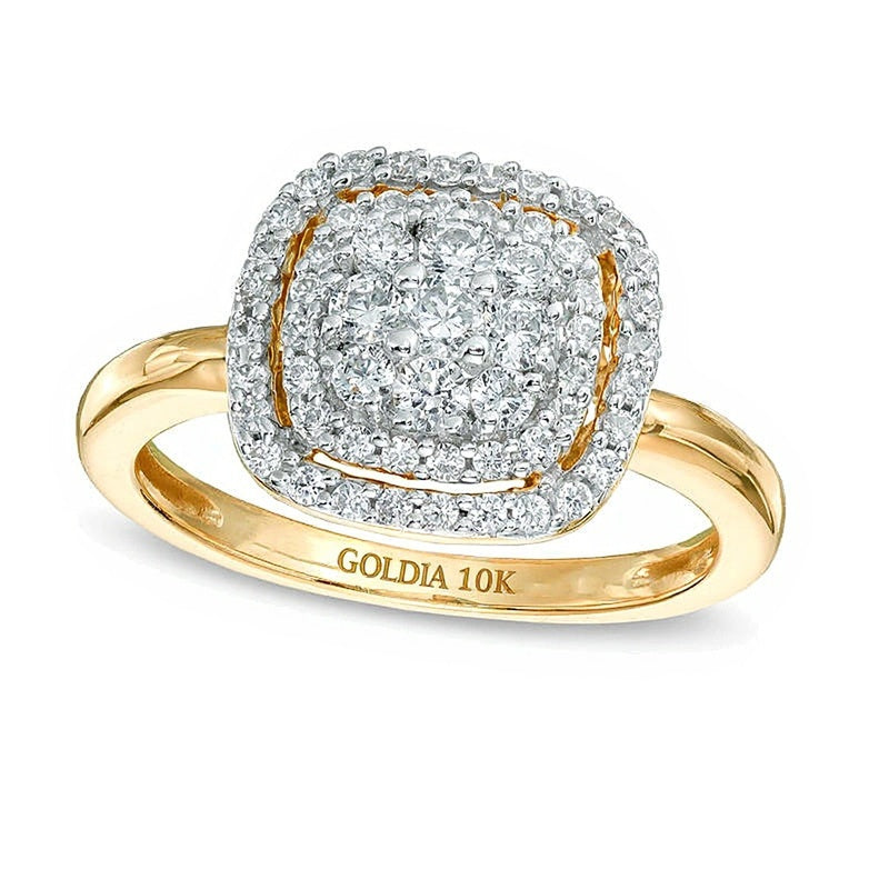 0.5 ct. Gesamtgewicht Multi-Diamant Ring mit Halo in 10K Gelbgold