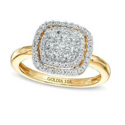 0.5 ct. Gesamtgewicht Multi-Diamant Ring mit Halo in 10K Gelbgold