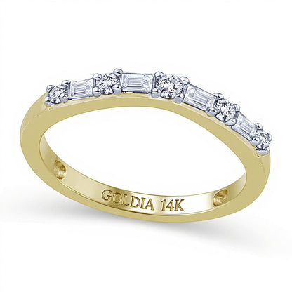 Ehering mit Diamanten im Baguette- und Rundschliff im Wechsel, 0.25 ct. Gesamtgewicht, in 14K Gelbgold