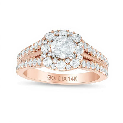 1.5 CT. Gesamtgewicht Diamant Halo Verlobungsring in 14K Gold Bicolor (I/I1)