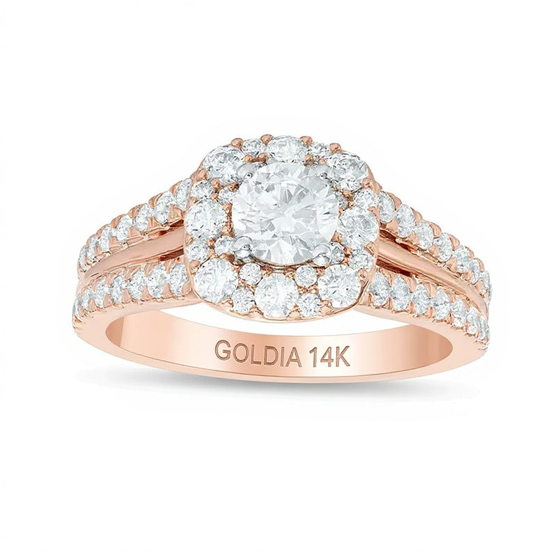 1.5 CT. Gesamtgewicht Diamant Halo Verlobungsring in 14K Gold Bicolor (I/I1)