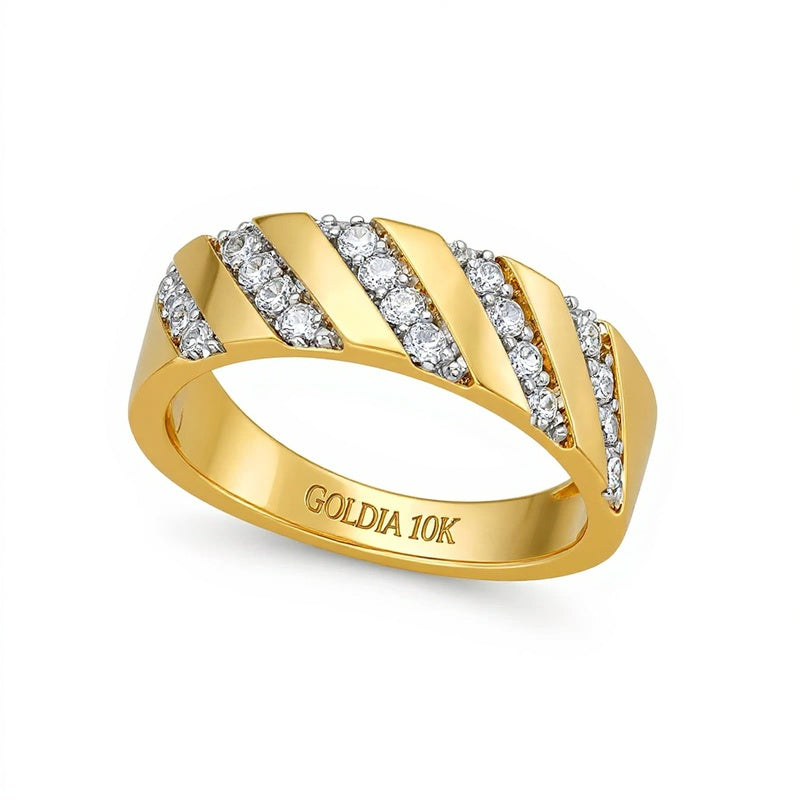 Ring mit Diamanten 0.33 ct. Gesamtgewicht in schräger Reihe in 10K Gelbgold
