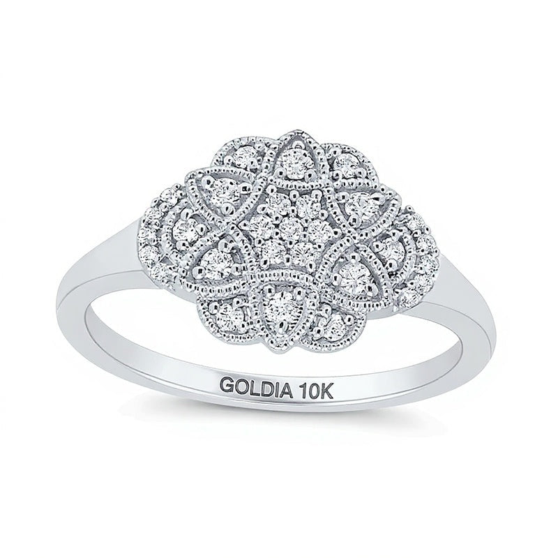 0.2 CT. Gesamtgewicht Multi-Diamant Ring im Vintage-Stil mit Blütenrahmen in 10K Weißgold