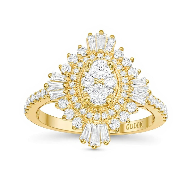 Cocktail-Ring mit Diamanten in ovaler Komposit-Fassung, 1.25 ct. Gesamtgewicht, 14K Gelbgold