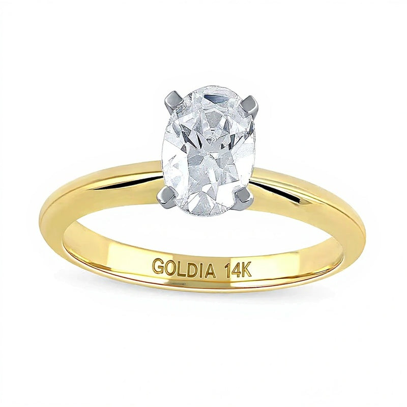 1.0 CT. Ovaler Labordiamant Solitär Verlobungsring in 14K Gelbgold (F/VS2)
