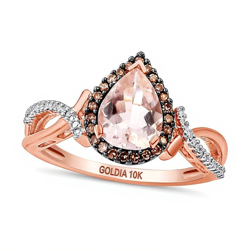 Tropfenförmiger Morganit und 0,17 ct. Gesamtgewicht Champagner- und weiße Diamanten Ring mit Fassung in 10K Roségold und schwarzem Rhodium
