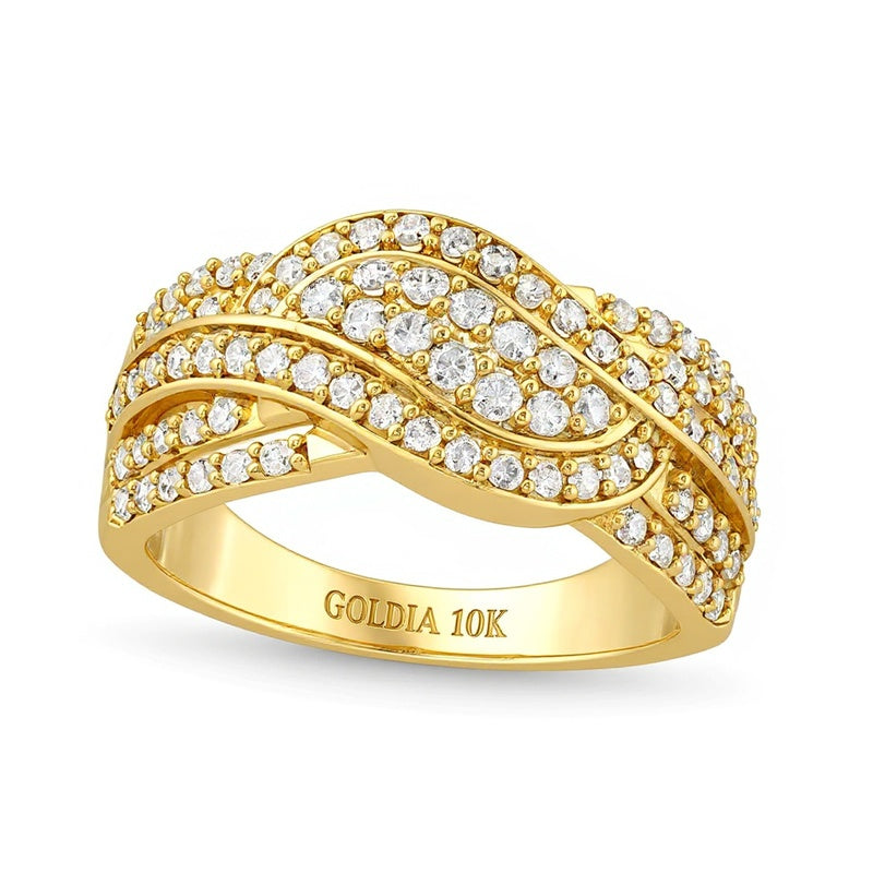 0.75 ct. Gesamtgewicht Diamant Bypass-Ring mit doppelter Reihe im Wellendesign in 10K Gelbgold