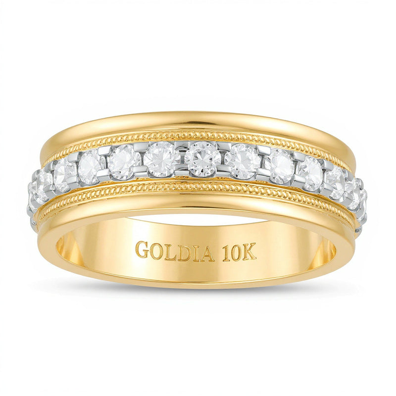 1.0 CT. Gesamtgewicht Diamant Milgrain Ehering in 10K Gelbgold