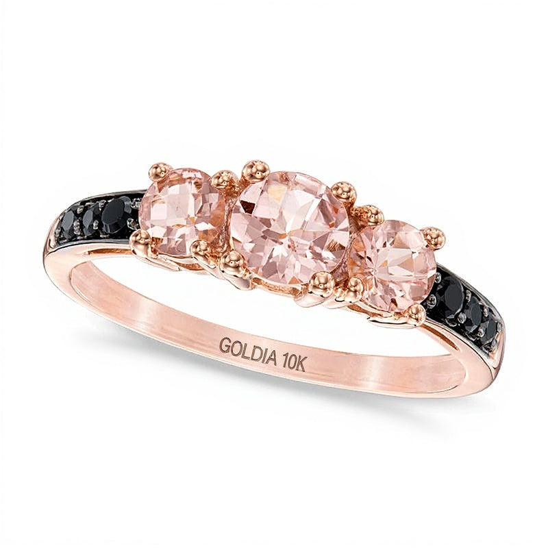 5,0 mm Morganit und 0,1 ct. Gesamtgewicht schwarzer Diamant Dreistein-Ring in 10K Roségold