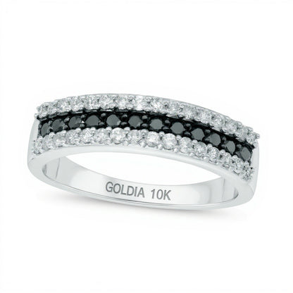 0.5 CT. Gesamtgewicht behandelter schwarzer und weißer Diamant Memoire-Ring dreireihig in 10K Weißgold