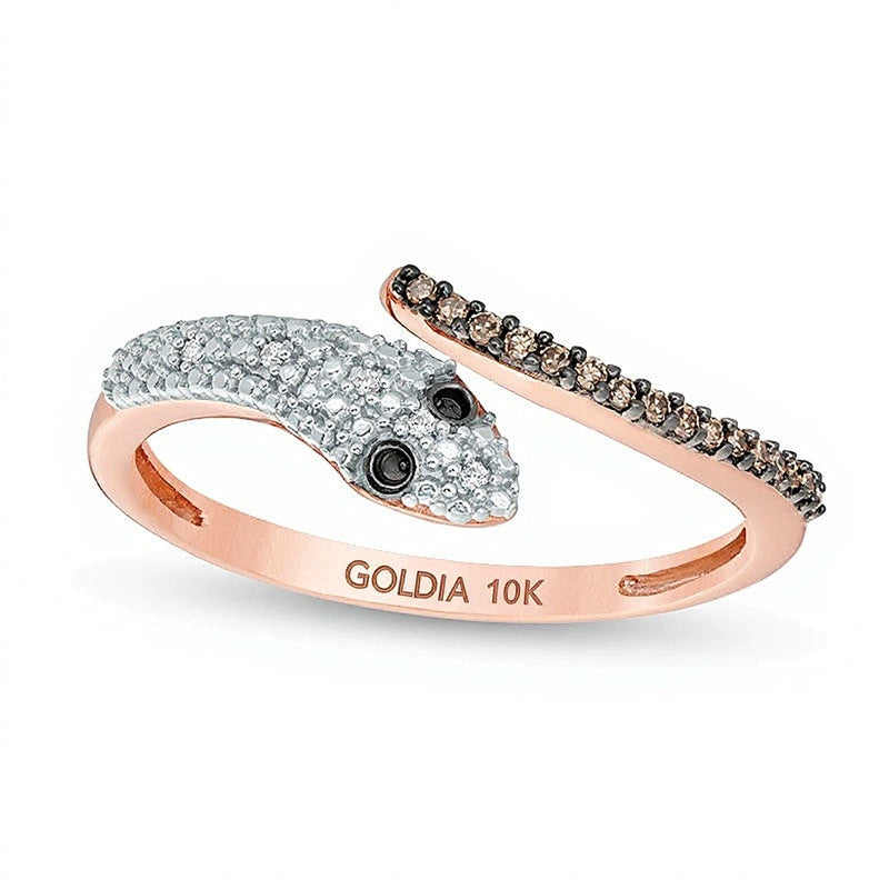 0.1 ct. Gesamtgewicht Champagner- und weißer Diamant Schlangen-Ring offen in 10K Roségold
