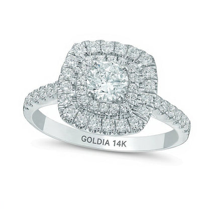1.0 CT. TW Diamant-Verlobungsring mit doppeltem quadratischem Halo in 14K Weißgold