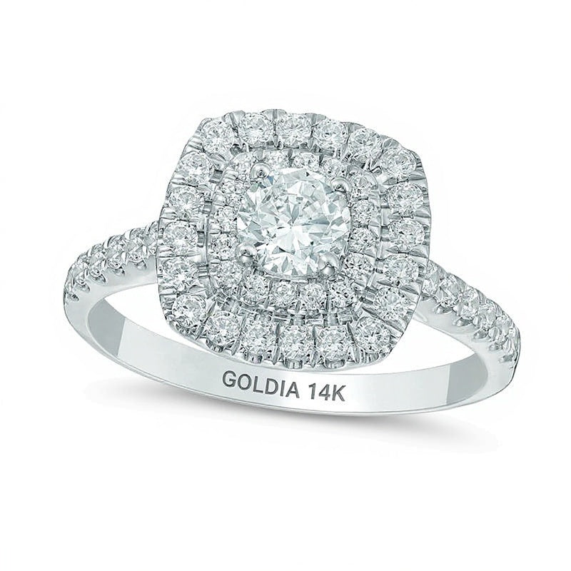 1.0 CT. TW Diamant-Verlobungsring mit doppeltem quadratischem Halo in 14K Weißgold