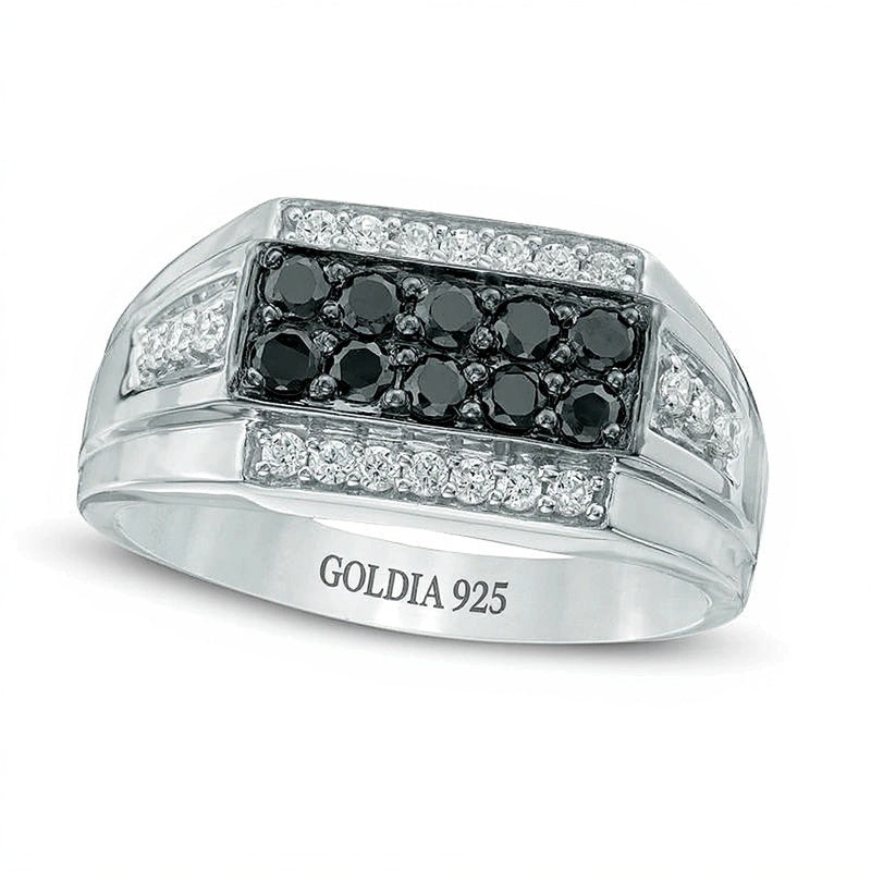 0.75 ct. Gesamtgewicht Ring mit behandelten schwarzen und weißen Diamanten in rhodiniertem Sterlingsilber