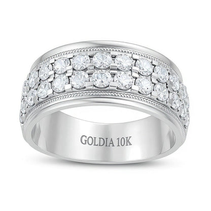 2.0 ct. Gesamtgewicht Memoire-Ring mit Diamanten, erhöhte Doppelreihe, in 10K Weißgold