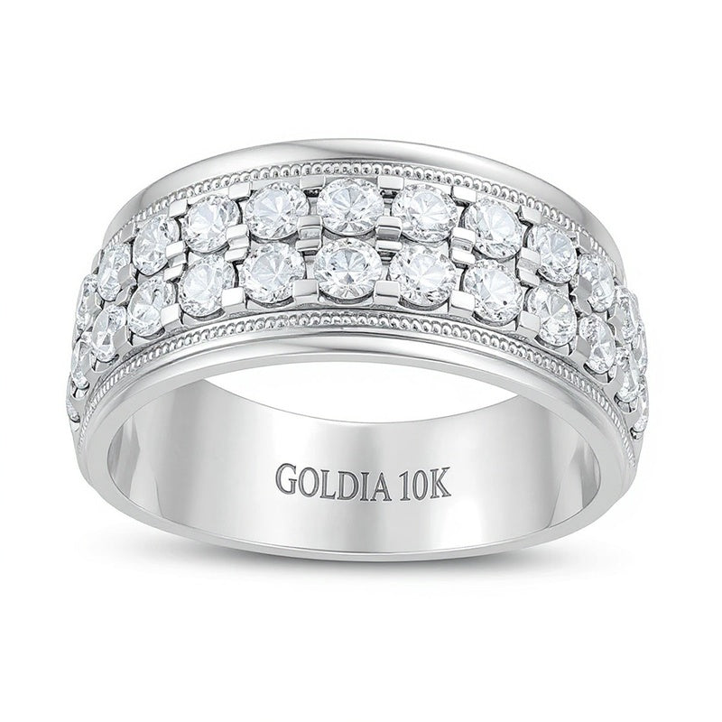 2.0 ct. Gesamtgewicht Memoire-Ring mit Diamanten, erhöhte Doppelreihe, in 10K Weißgold
