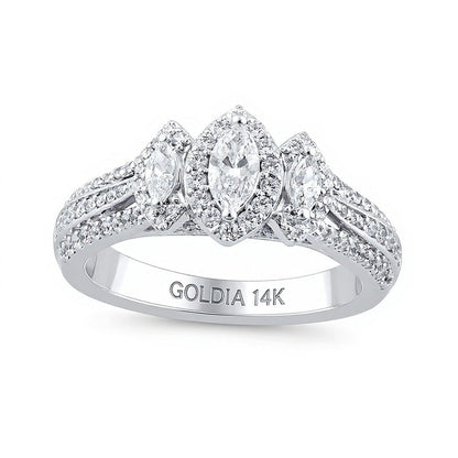 1.0 CT. TW Dreistein-Verlobungsring mit weißen Diamanten im Marquise-Schliff in 14K Weißgold