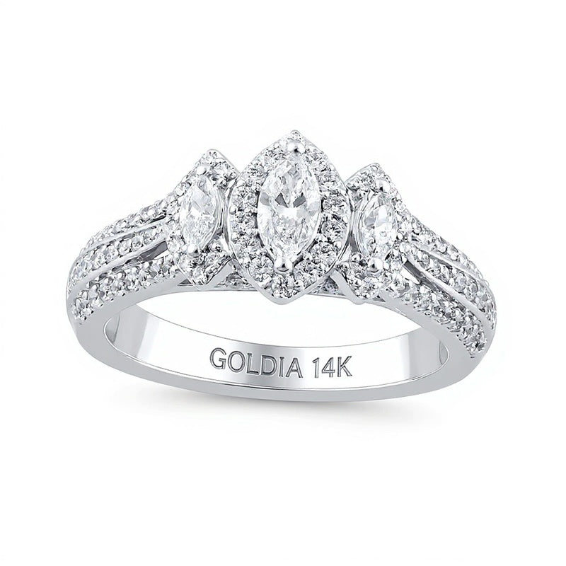 1.0 CT. TW Dreistein-Verlobungsring mit weißen Diamanten im Marquise-Schliff in 14K Weißgold