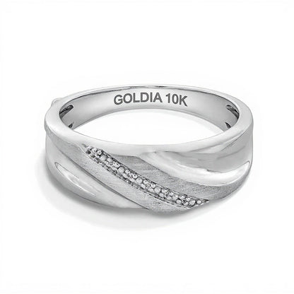 Memoire-Ring mit Diamant-Besatz Bypass in 10K Weißgold