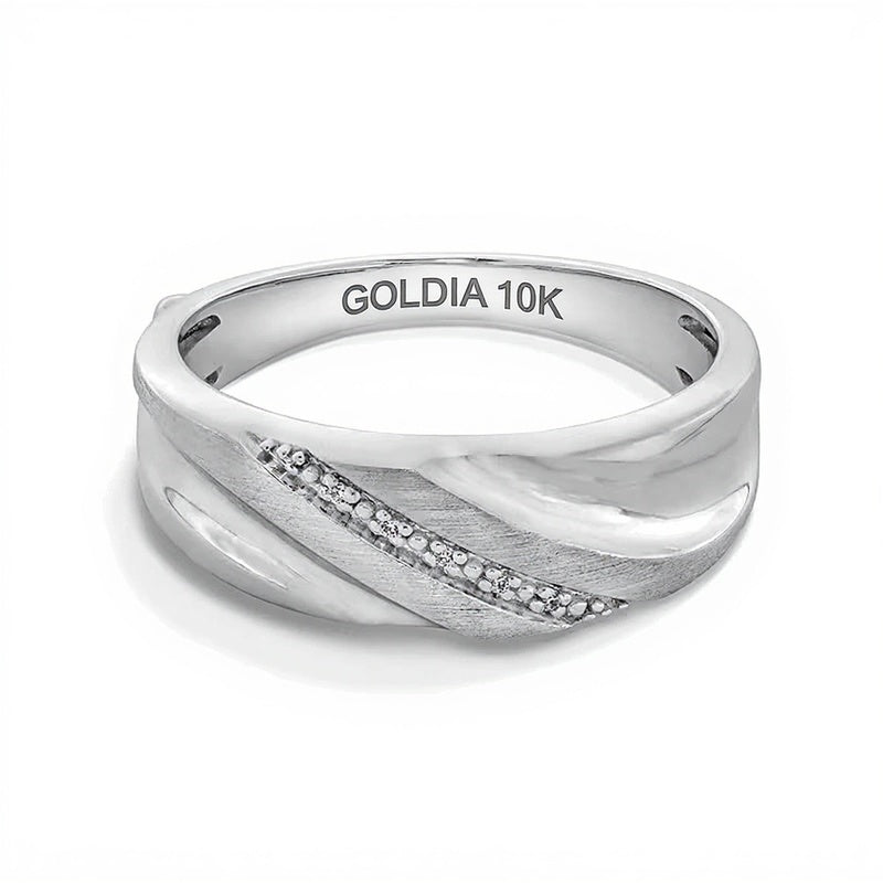 Memoire-Ring mit Diamant-Besatz Bypass in 10K Weißgold