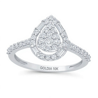 0,5 ct. Gesamtgewicht Multi-Diamant Ring mit tropfenförmigem Rahmen in 10K Weißgold