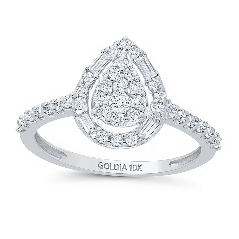 0,5 ct. Gesamtgewicht Multi-Diamant Ring mit tropfenförmigem Rahmen in 10K Weißgold