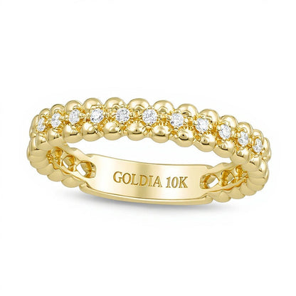 0.07 ct. Gesamtgewicht Memoire-Ring mit Diamanten und Perlrand-Detail in 10K Gelbgold